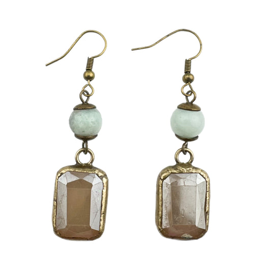 Amazonite Earring with Square Ivory Crystal
