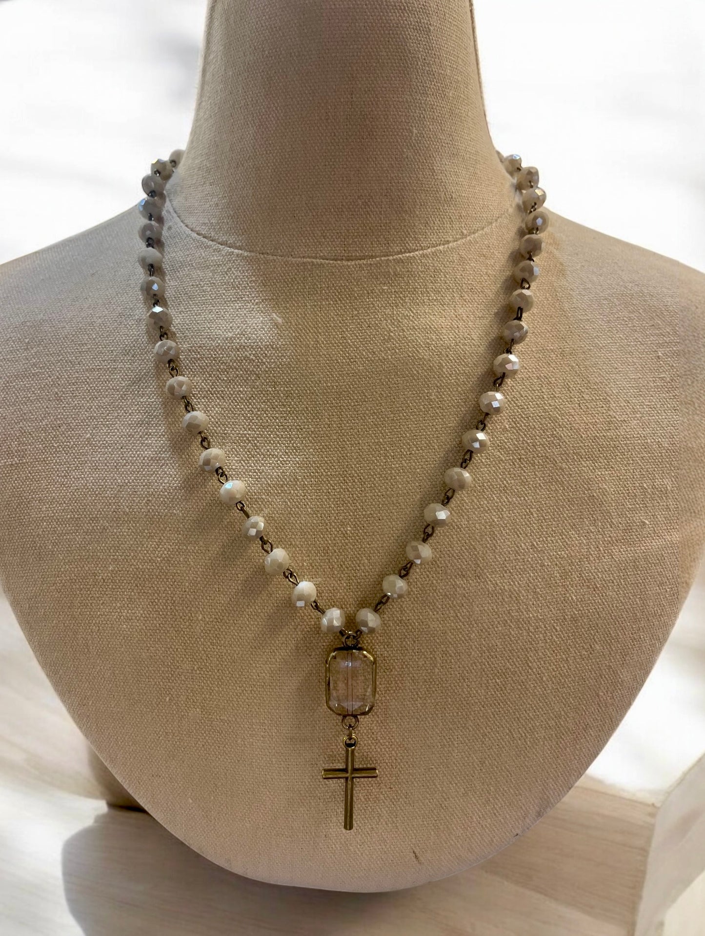 Ivory Necklace with Square and Cross Pendant