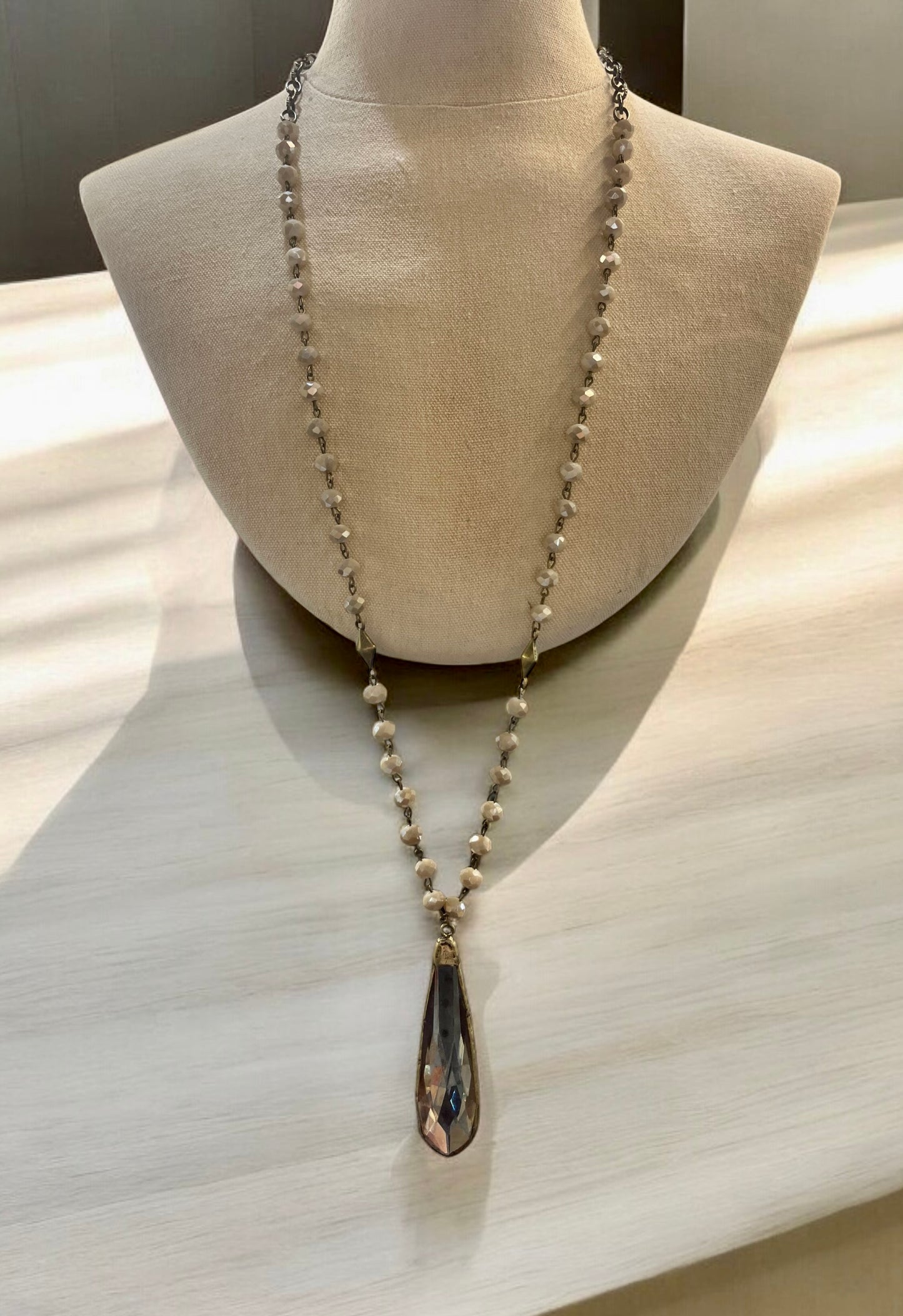 Ivory Necklace with Long Teardrop Pendant