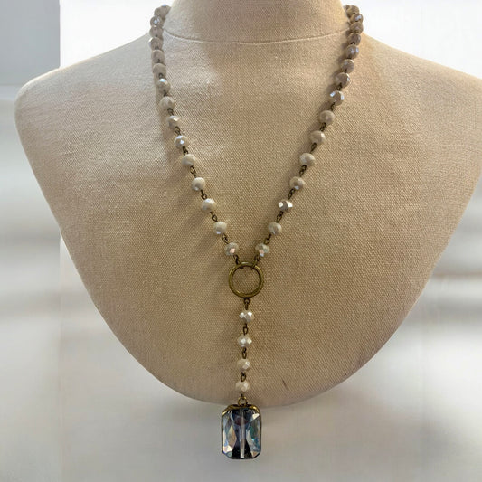 Ivory Necklace with Square Crystal Pendant