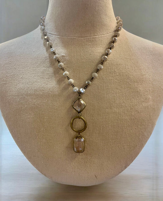 Ivory Necklace with Double Crystal Pendant