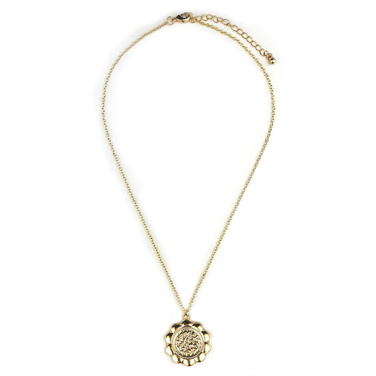 Gold Chain Necklace with a Flower Shaped Pendant