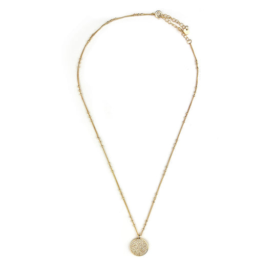 Gold Necklace with Round Pave Pendant