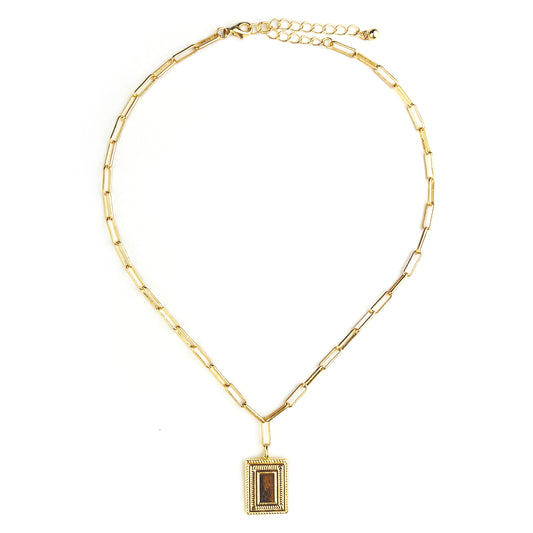 Link Chain Necklace with a Square Pendant