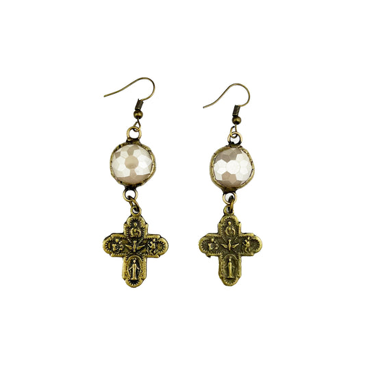 ER179 Round Ivory Crystal with Cross (Case of 3)