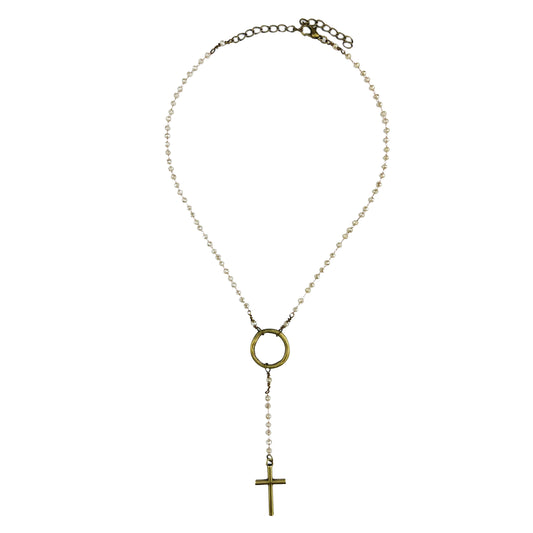 NE417 Ivory Dainty Necklace with Cross (Case of 2)