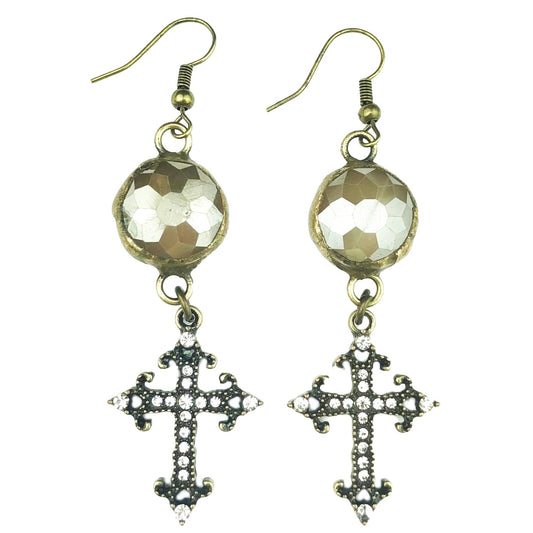 Ivory Crystal Earring with Cross