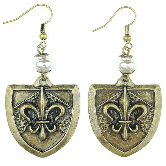 ER431FP Pearl Earring with Fleur de lis Pendant (Case of 3)