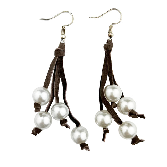 ER130 Leather Earring with Pearl (Case of 3)