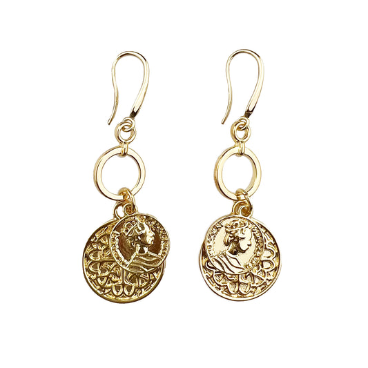 ER2543 Gold Earring with Coin Drop