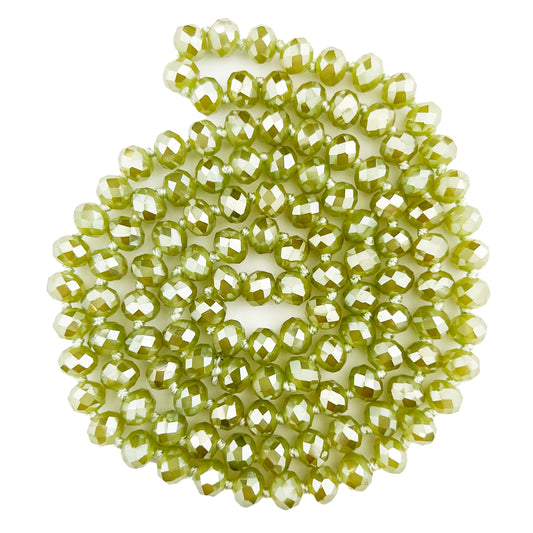 36" Hand Knotted Lime Green Crystal Necklace