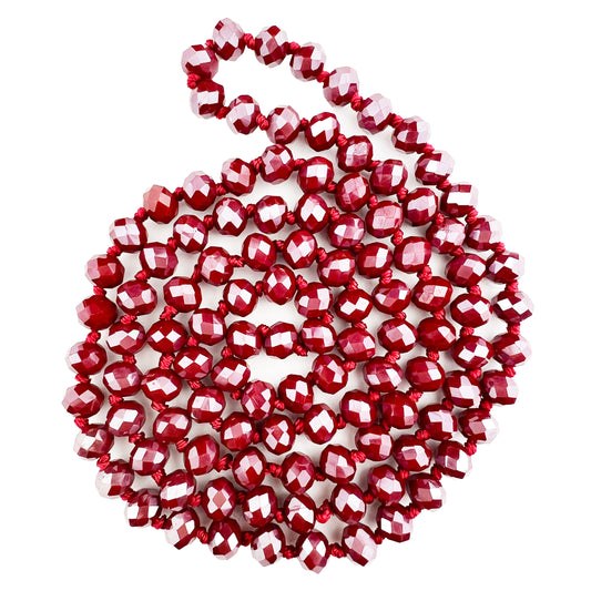 36" Hand Knotted Red Crystal Necklace