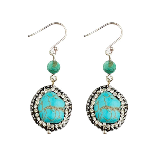 Turquoise Earrings with Rhinestone