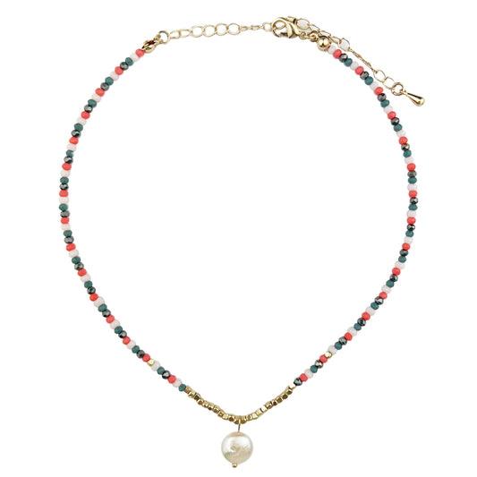 (Case of 3) Multi Color Choker with Flat Pearl