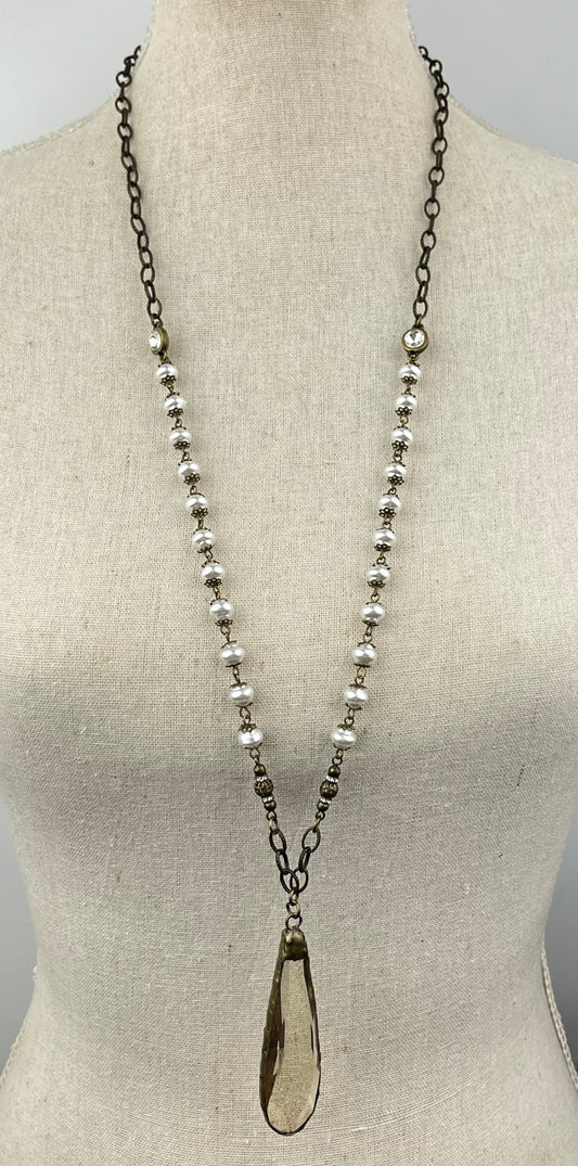 NE2708 Pearl Necklace with Crystal Pendant