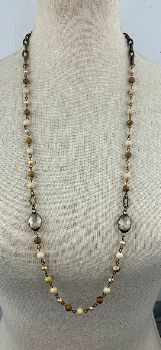 NE2709 Sunrise Jasper Necklace with Double Oval Crystals