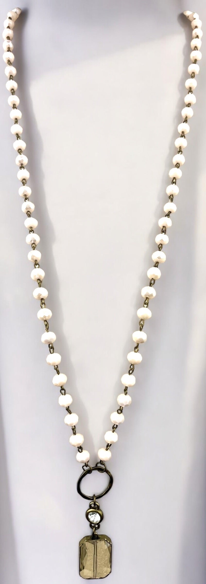 Cream Necklace with Diamond and Square Pendant #3626