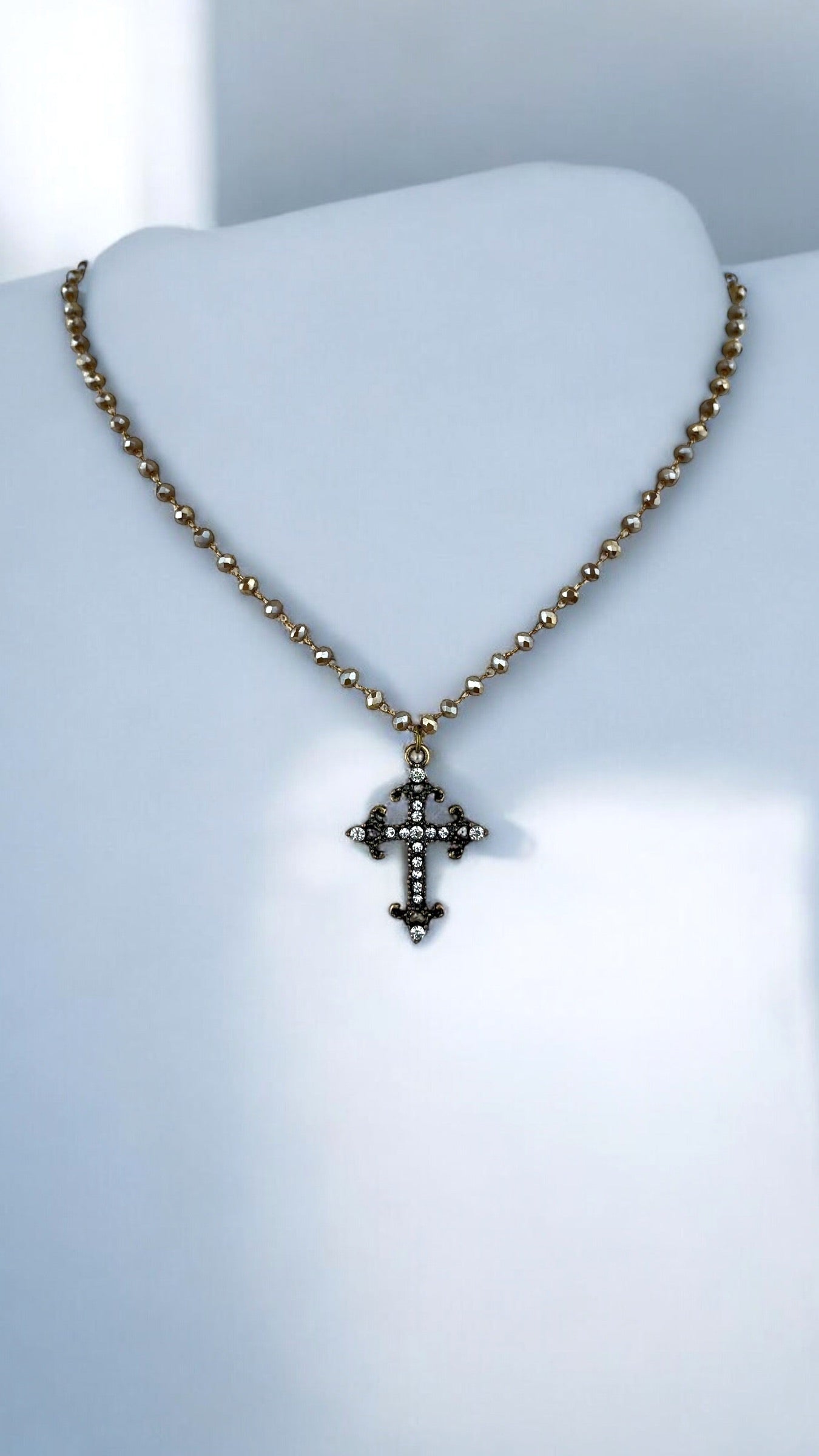 Dainty Mocha Necklace with Cross Pendant #1011