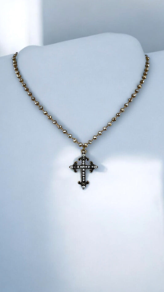 Dainty Mocha Necklace with Cross Pendant #1011