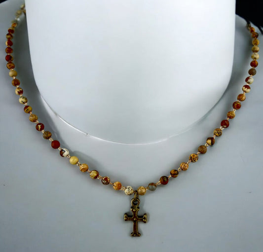 Dainty Picture Jasper Choker with Cross #1010