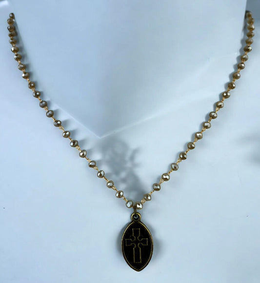 Dainty Mocha Necklace with Oval Cross Pendant #1009