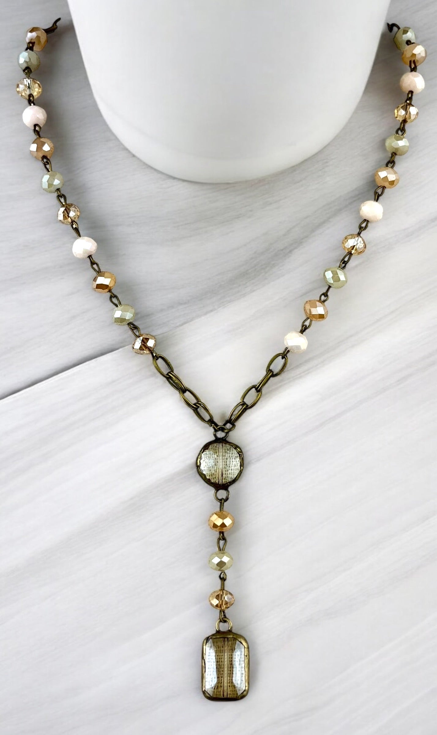 Champagne Honey Necklace with Round and Square Pendant #3058