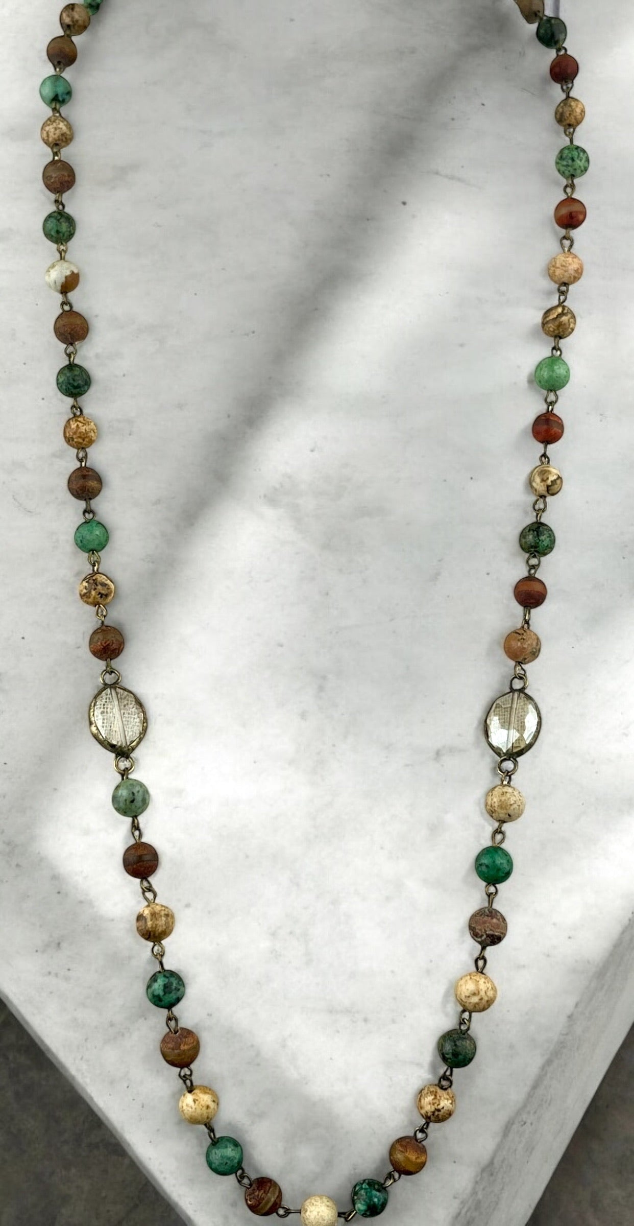 Savanna Jasper Necklace with Double Crystal #3054