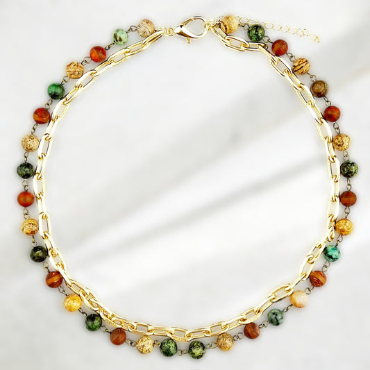 African TQ, Jasper and Gold Necklace #3095 (Case of 3)