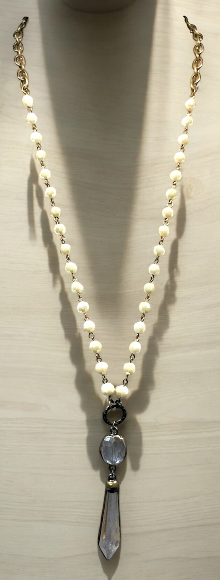 Ivory Necklace with Round and Chandelier Pendant #4043