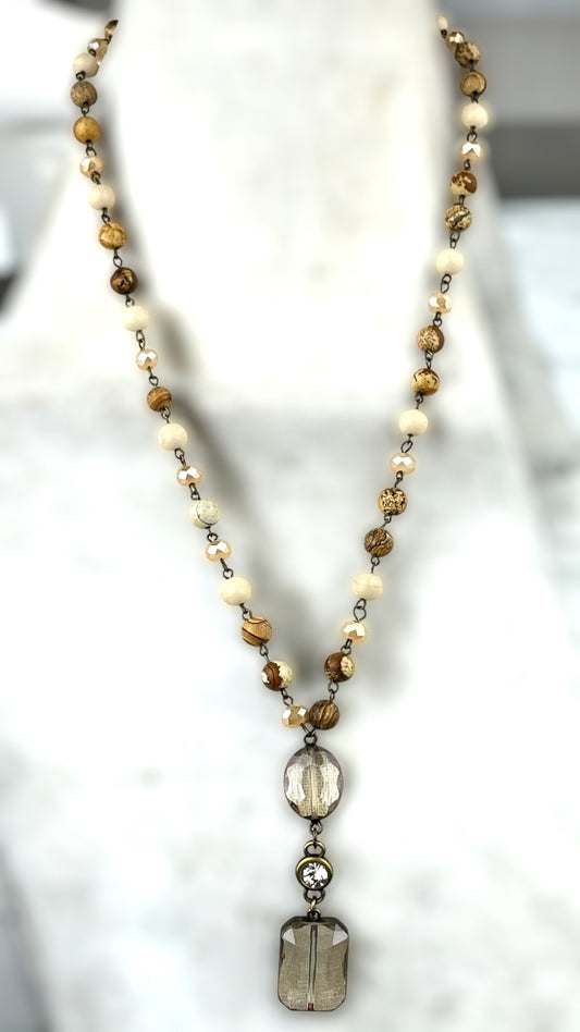 Picture Jasper Necklace with Double Pendant #3038