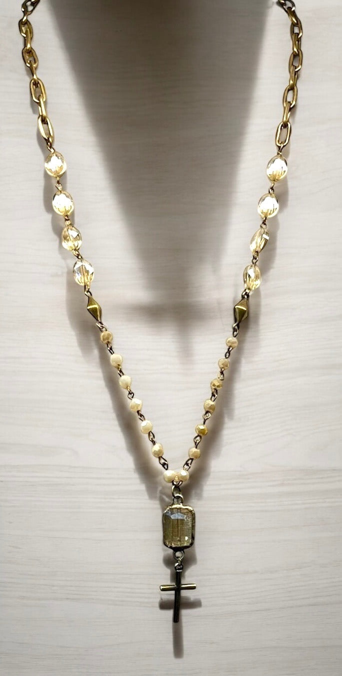 Ivory Necklace with Square and Cross Pendant #4048