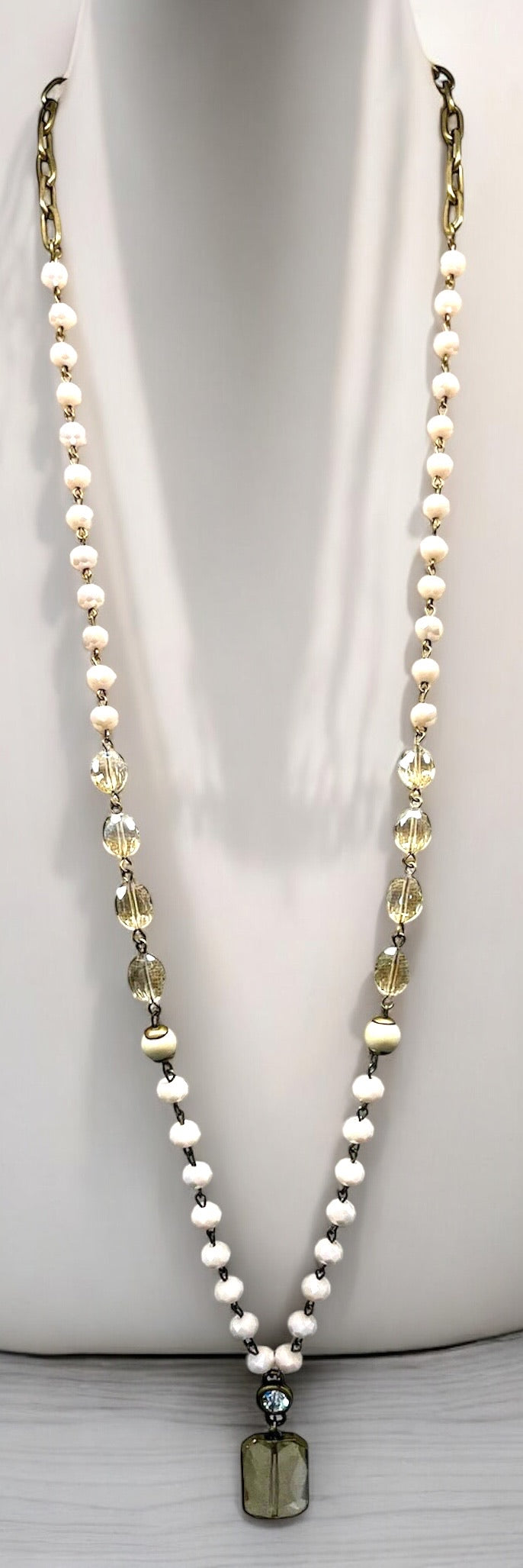 Cream Necklace with Square Pendant #3055