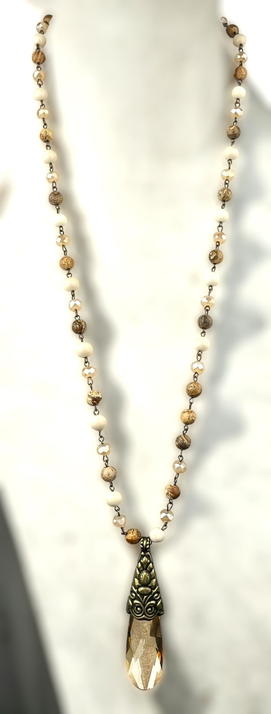 Picture Jasper Necklace with Crystal Pendant #3627